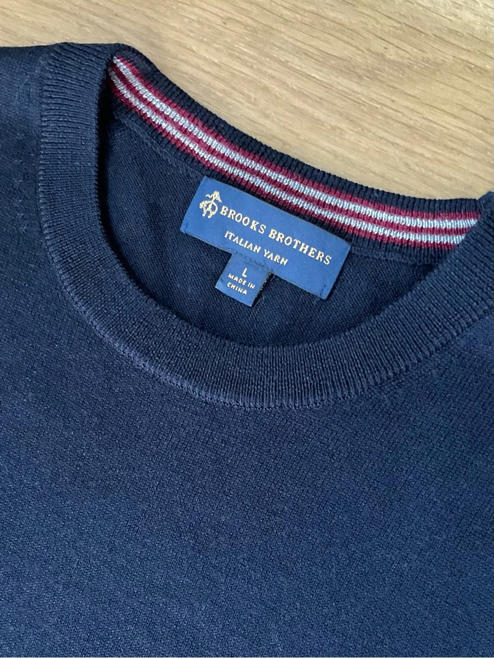 Brooks Brothers 100% Merino Wool Italian Yarn Navy Blue Crewneck Sweater Mens L